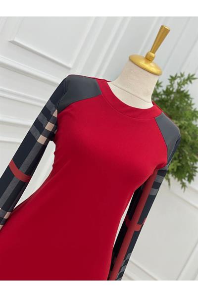 Kolları Ekose Tunik 722 Kırmızı