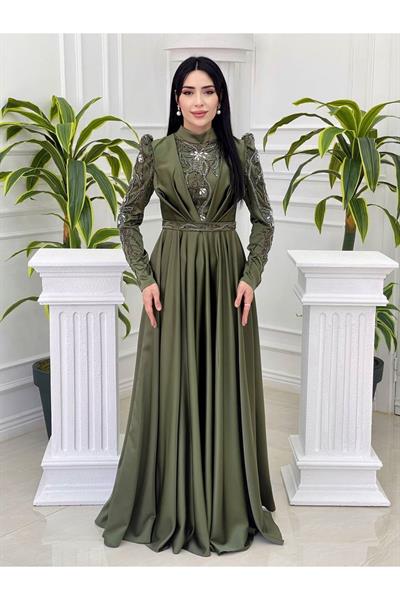 Kolları Taş İşleme Tam Tur Abiye 2015 Yeşil