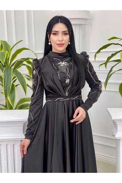 Kolları Taş İşleme Tam Tur Abiye 2015 Siyah