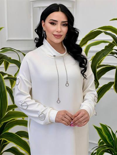 Kolu Halkalı Elbise 4018 T-24 Beyaz