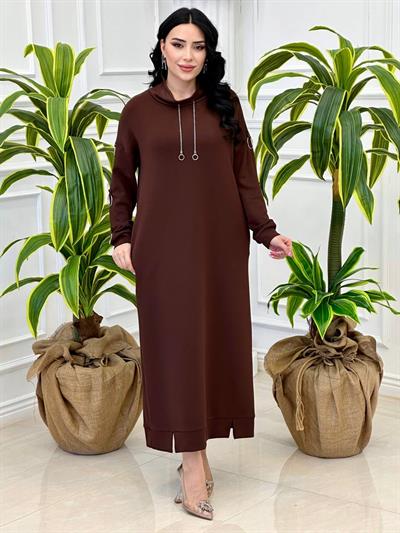 Kolu Halkalı Elbise 4018 T-24 Kahverengi
