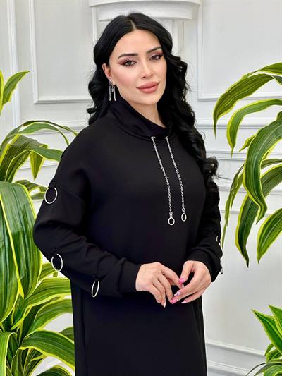 Kolu Halkalı Elbise 4018 T-24 Siyah