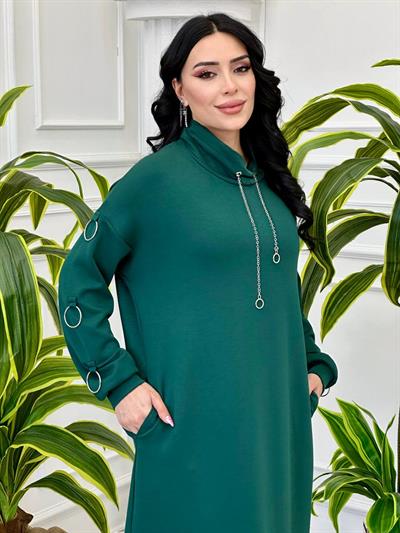 Kolu Halkalı Elbise 4018 T-24 Zümrüt Yeşil