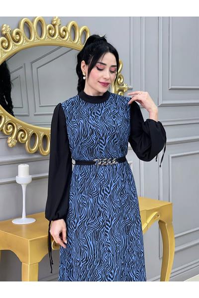 Kolu İpli Elbise 3411 Mavi