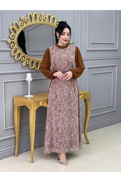 Kolu İpli Elbise 3411 Taba