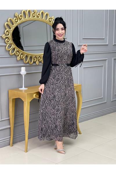 Kolu İpli Elbise 3411 Vizon