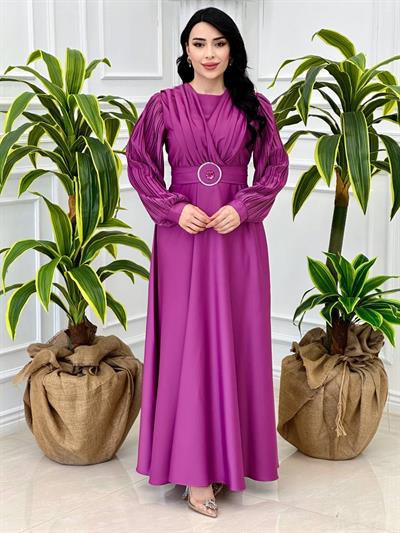 Kolu Pilise Saten Elbise 1527 T-24 Mürdüm