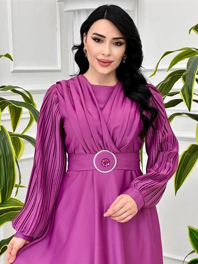 Kolu Pilise Saten Elbise 1527 T-24 Mürdüm