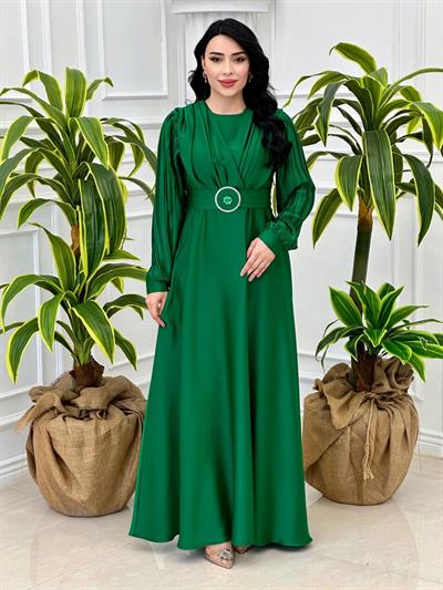 Kolu Pilise Saten Elbise 1527 T-24 Yeşil