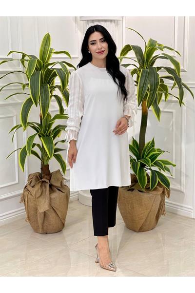 Kolu Sim Şerit Tunik 22082 Ekru