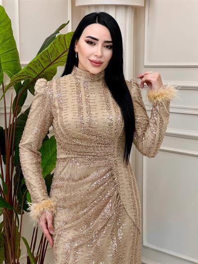 Kolucu Tüy Büzğü İşleme Abiye 4952 t-24 Bej