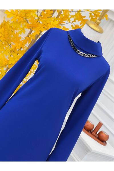 Kolye Detay Boğazlı Tunik 733 Saks