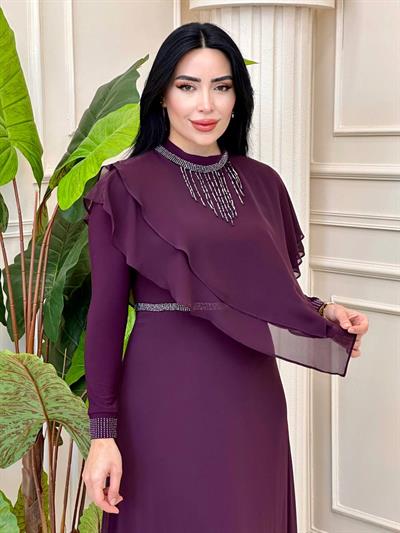 Kolye Detay Şifon Elbise 0651 t-24 Mor