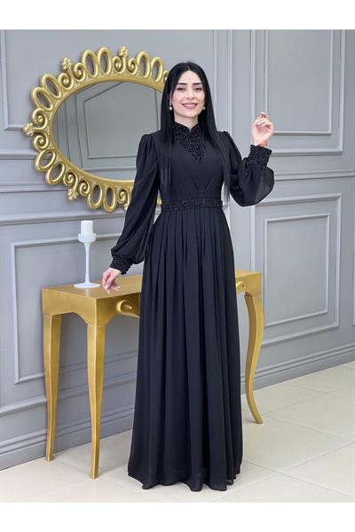 Kolye Drapeli Abiye 14840 Siyah