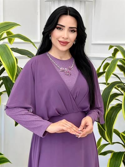 Kolyeli Çıkma Kol Elbise 9065 t-24 Lila