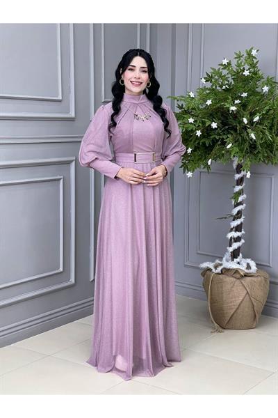 Kolyeli Simli Elbise 3873 Purdra