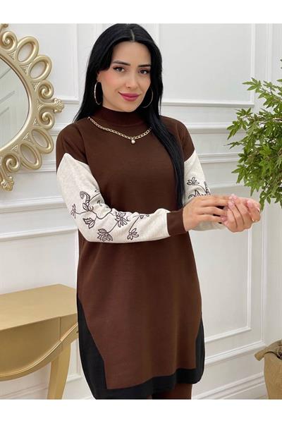 Kolyeli Triko Takım 9333 Kahverengi