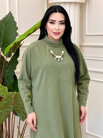 Kolyeli Yarasa Kol Örme Elbise 1476 t-24 Haki
