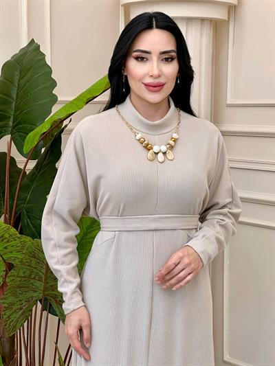 Kolyeli Yarasa Kol Örme Elbise 1476 t-24 Taş