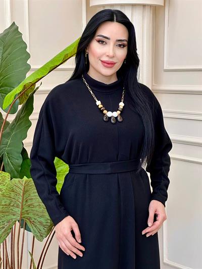 Kolyeli Yarasa Kol Örme Elbise 1476 t-24 Siyah