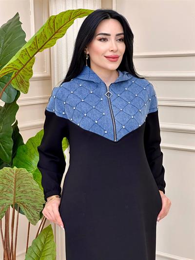 Kot Detay Sweat Elbise 1467 t-24 Siyah