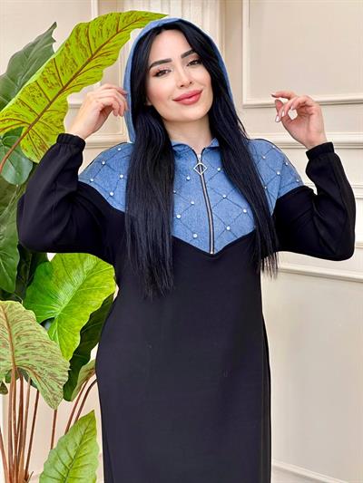 Kot Detay Sweat Elbise 1467 t-24 Siyah