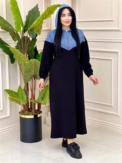 Kot Detay Sweat Elbise 1467 t-24 Siyah