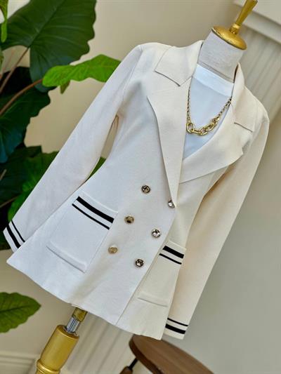 Kruvaze Blazer Örme Ceket 140402 T-25 Ekru