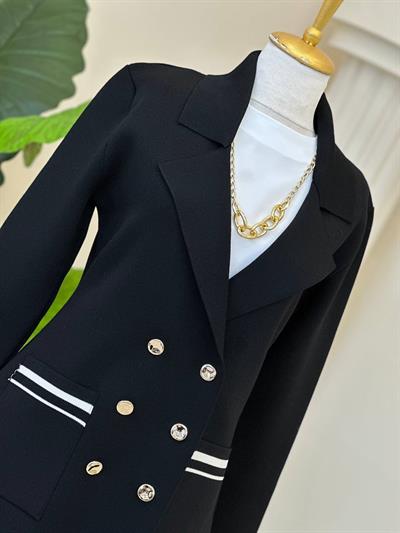 Kruvaze Blazer Örme Ceket 140402 T-25 Siyah