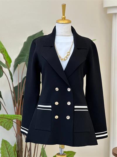 Kruvaze Blazer Örme Ceket 140402 T-25 Siyah