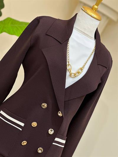 Kruvaze Blazer Örme Ceket 140402 T-25 Kahverengi