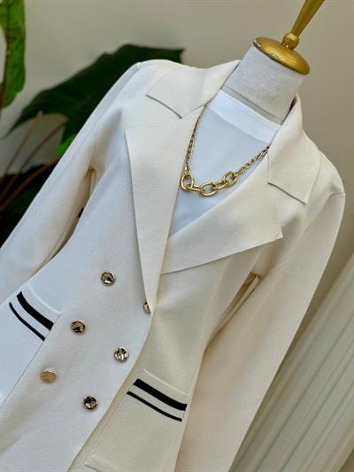 Kruvaze Blazer Örme Ceket 140402 T-25 Ekru