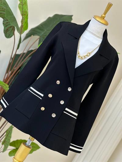 Kruvaze Blazer Örme Ceket 140402 T-25 Siyah