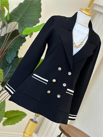 Kruvaze Blazer Örme Ceket 140402 T-25 Siyah