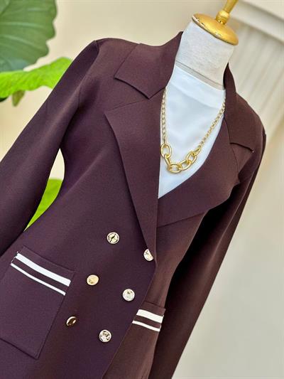 Kruvaze Blazer Örme Ceket 140402 T-25 Kahverengi