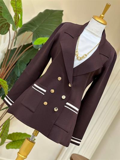 Kruvaze Blazer Örme Ceket 140402 T-25 Kahverengi