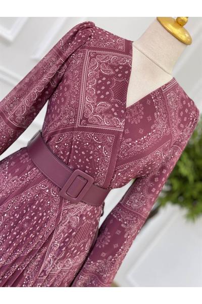 Kruvaze Desen Elbise 1163 Rose