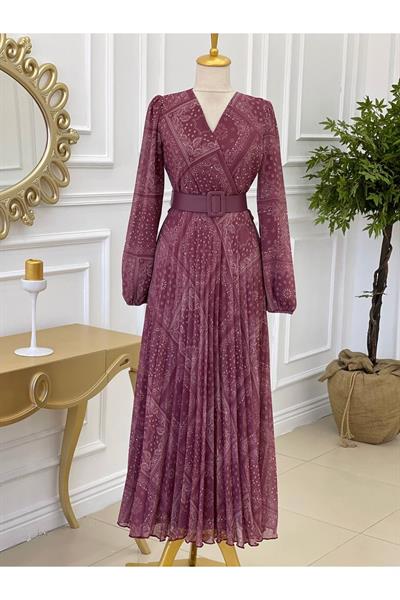 Kruvaze Desen Elbise 1163 Rose