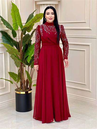 Kruvaze İşlemeli Abiye 4756 t-24 Bordo