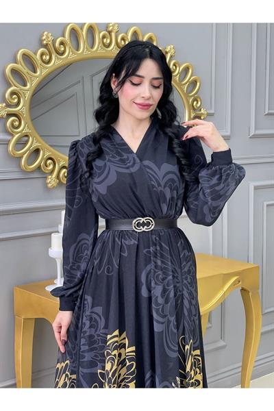 Kruvaze Kemerli Elbise 3418 Gri