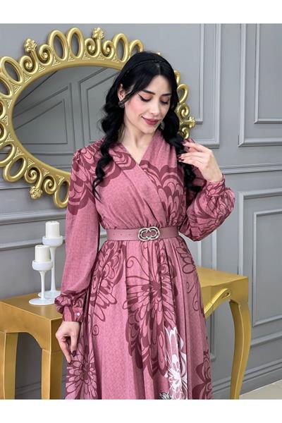 Kruvaze Kemerli Elbise 3418 Purdra