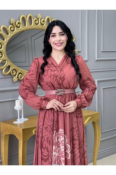 Kruvaze Kemerli Elbise 3418 Rose