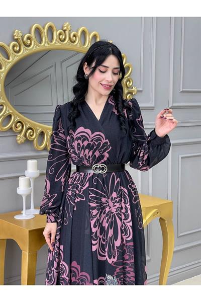 Kruvaze Kemerli Elbise 3418 Siyah