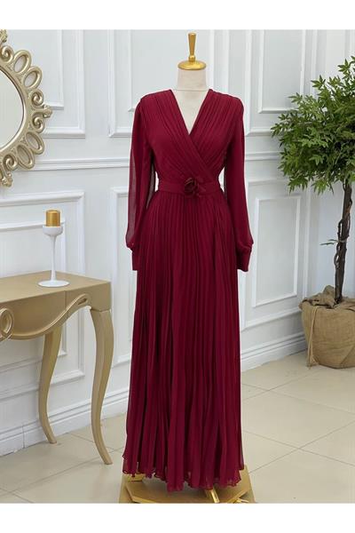 Kruvaze Pilise Elbise 3365 Bordo