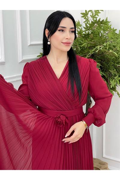 Kruvaze Pilise Elbise 3365 Bordo