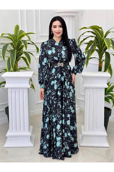 Kruvaze Saten Elbise 4016 Mint yeşili