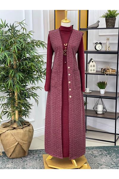 Küçük Puantiyeli Anne Elbise 3821 Bordo