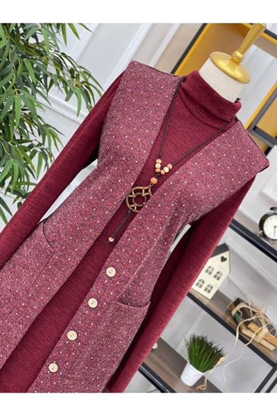 Küçük Puantiyeli Anne Elbise 3821 Bordo