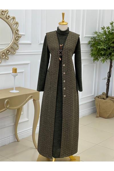 Küçük Puantiyeli Anne Elbise 3821 Haki