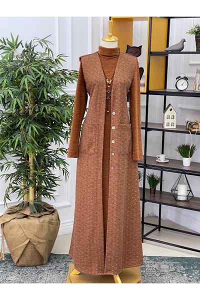 Küçük Puantiyeli Anne Elbise 3821 Taba